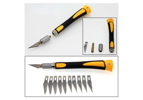 Knife - Deluxe Grip Blade Handle w/ 10pcs SK5 Blades