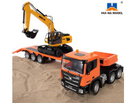 Toys - HUINA RC 9CH 1:24 Remote Control lowbed Truck with excavator 1319